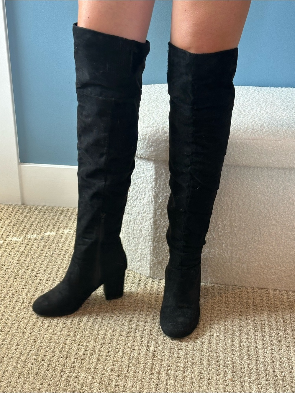 Call It Spring Black Over-the-Knee Suede Block Heel Boots
